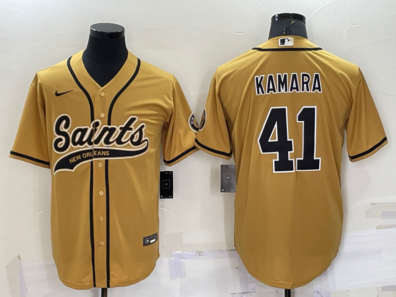 Men's New Orleans Saints #41 Alvin Kamara Gold Stitched MLB Cool Base Nike Baseball Jersey