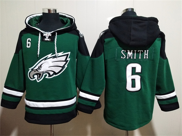 Men's Philadelphia Eagles #6 DeVonta Smith Green Lace-Up Pullover Hoodie