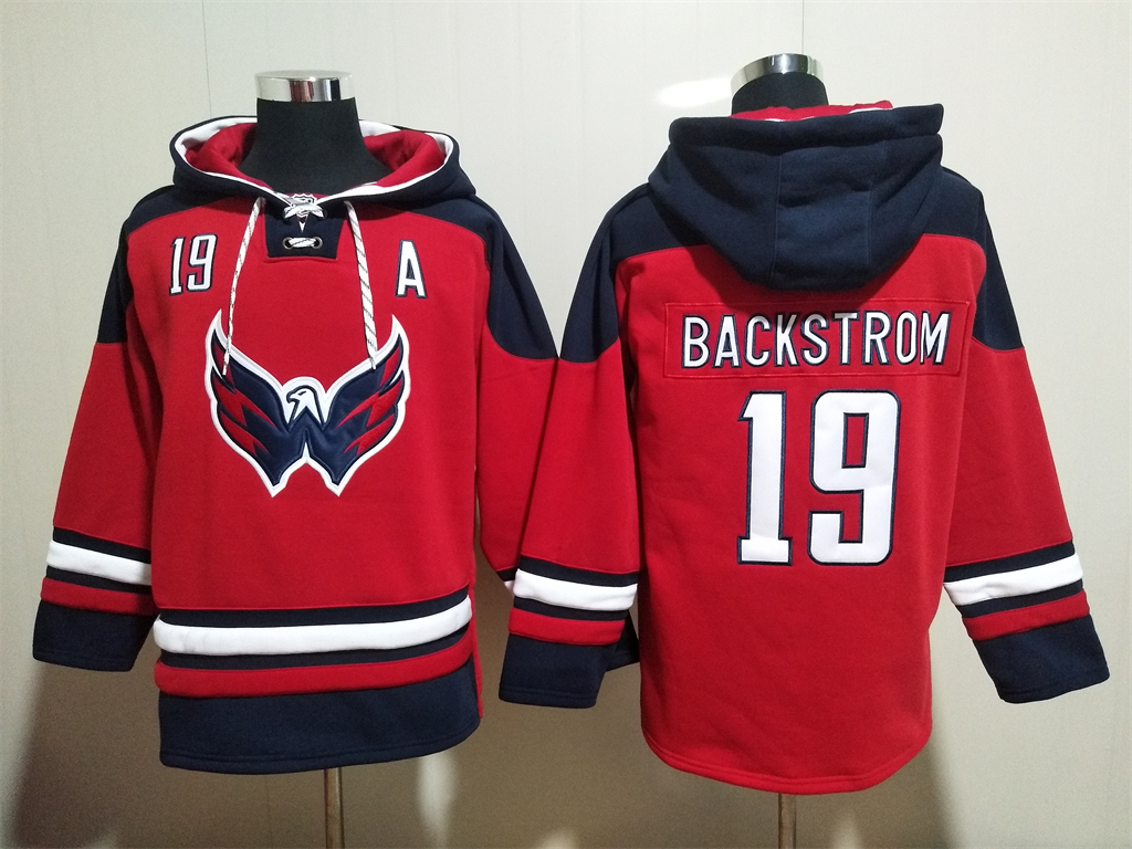 Men's Washington Capitals #19 Nicklas Backstrom Red Ageless Must Have Lace Up Pullover Hoodie