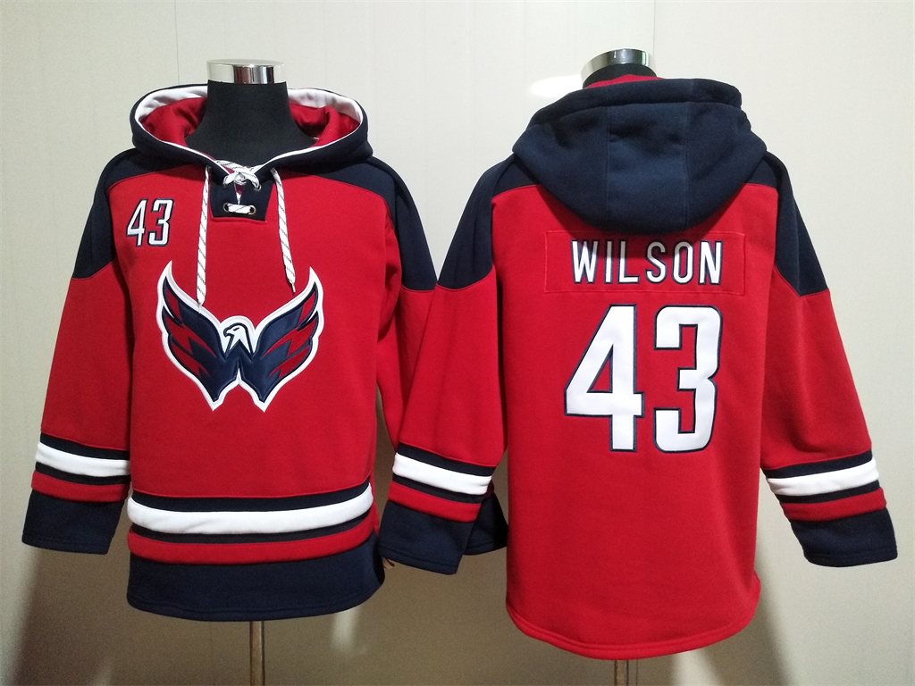 Men's Washington Capitals #43 Tom Wilson Red Ageless Must Have Lace Up Pullover Hoodie