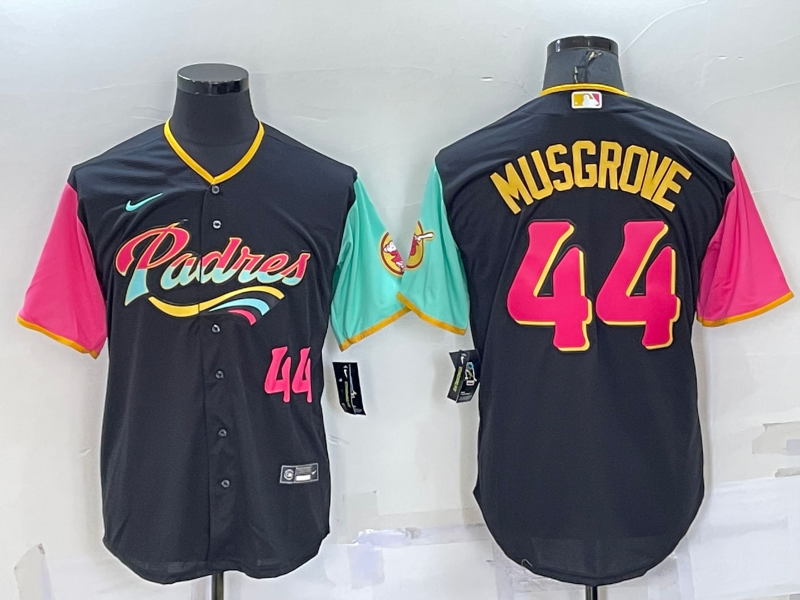 Men's San Diego Padres #44 Joe Musgrove Number Black 2022 City Connect Cool Base Stitched Jersey