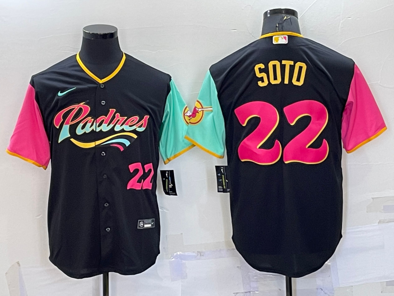 Men's San Diego Padres #22 Juan Soto Number Black 2022 City Connect Cool Base Stitched Jersey