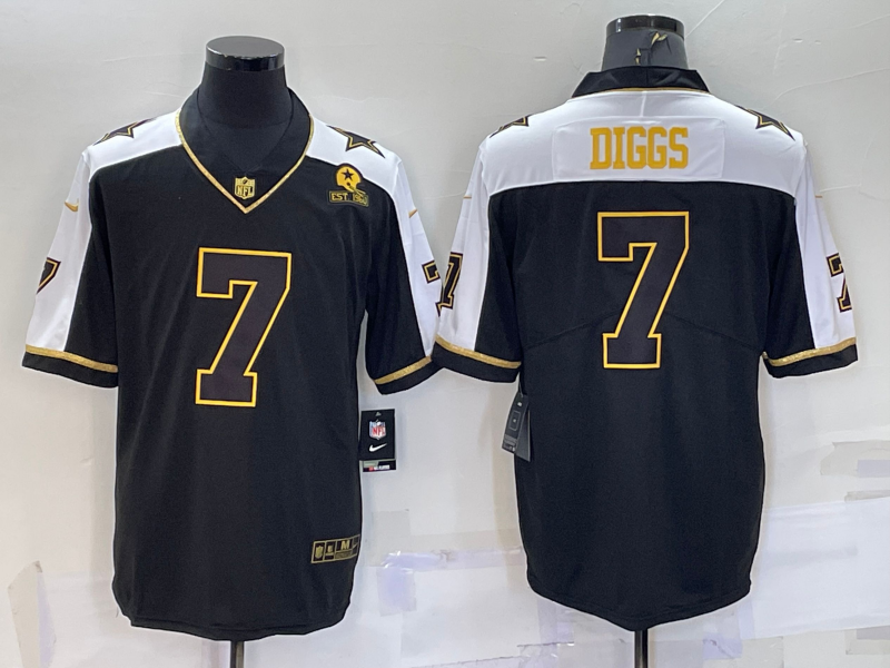 Men's Dallas Cowboys #7 Trevon Diggs Black Gold Thanksgiving With Patch Stitched Jersey