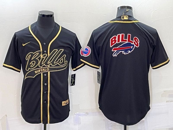 Men's Buffalo Bills Black Team Big Logo With Patch Cool Base Stitched Baseball Jersey