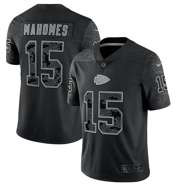 Men's Kansas City Chiefs #15 Patrick Mahomes Black Reflective Limited Stitched Jersey