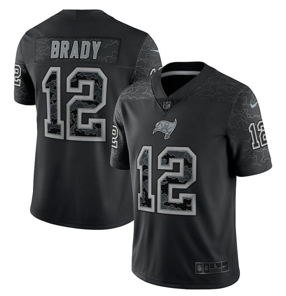 Men's Tampa Bay Buccaneers #12 Tom Brady Black Reflective Limited Stitched Jersey