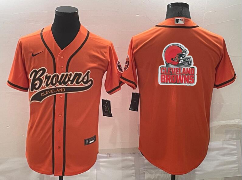 Men's Cleveland Browns Orange Team Big Logo With Patch Cool Base Stitched Baseball Jersey