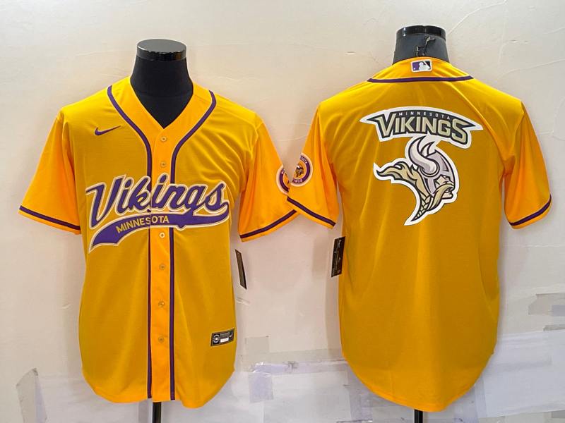 Men's Minnesota Vikings Yellow Team Big Logo With Patch Cool Base Stitched Baseball Jersey