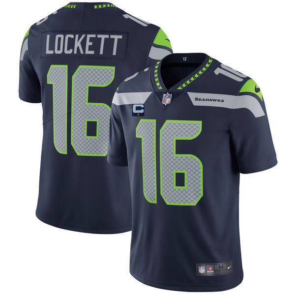 Men's Seattle Seahawks 2022 #16 Tyler Lockett Navy With 1-star C Patch Vapor Untouchable Limited Stitched NFL Jersey