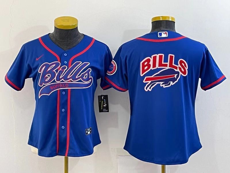 Women's Buffalo Bills Royal Team Big Logo With Patch Cool Base Stitched Baseball Jersey