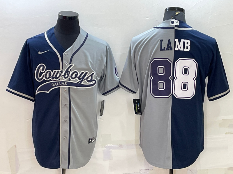 Men's Dallas Cowboys #88 CeeDee Lamb Navy Blue Grey Two Tone With Patch Cool Base Stitched Baseball Jersey