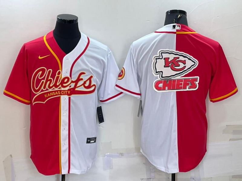 Men's Kansas City Chiefs Red White Team Big Logo With Patch Cool Base Stitched Baseball Jersey