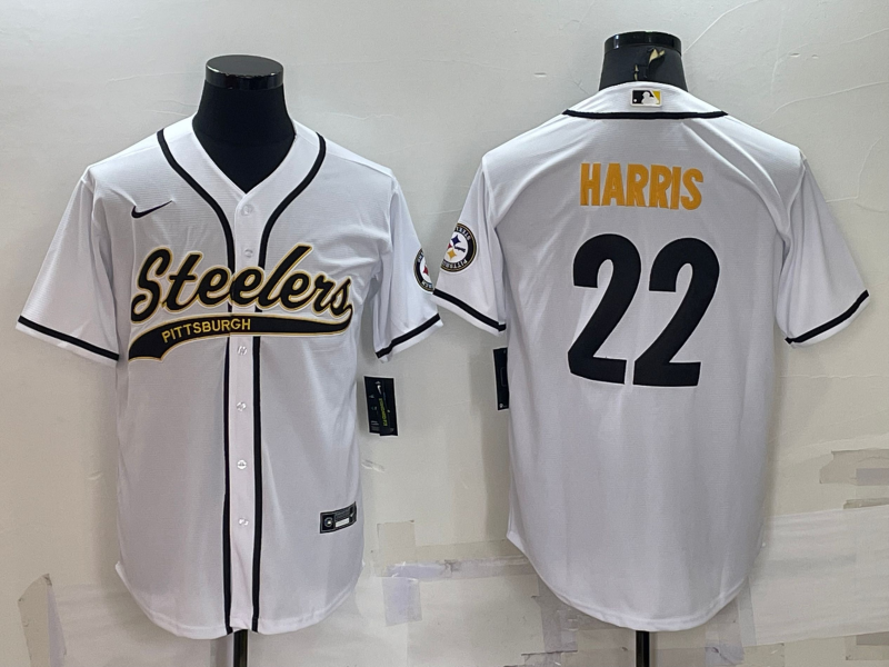 Men's Pittsburgh Steelers #22 Najee Harris White With Patch Cool Base Stitched Baseball Jersey