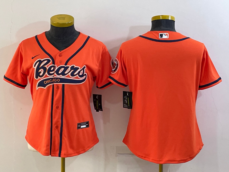 Women's Chicago Bears Blank Orange With Patch Cool Base Stitched Baseball Jersey