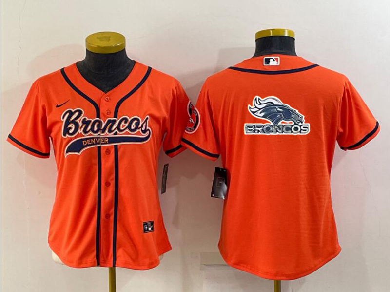 Women's Denver Broncos Orange Team Big Logo With Patch Cool Base Stitched Baseball Jersey