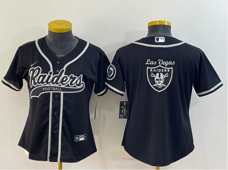 Women's Las Vegas Raiders Black Team Big Logo With Patch Cool Base Stitched Baseball Jersey