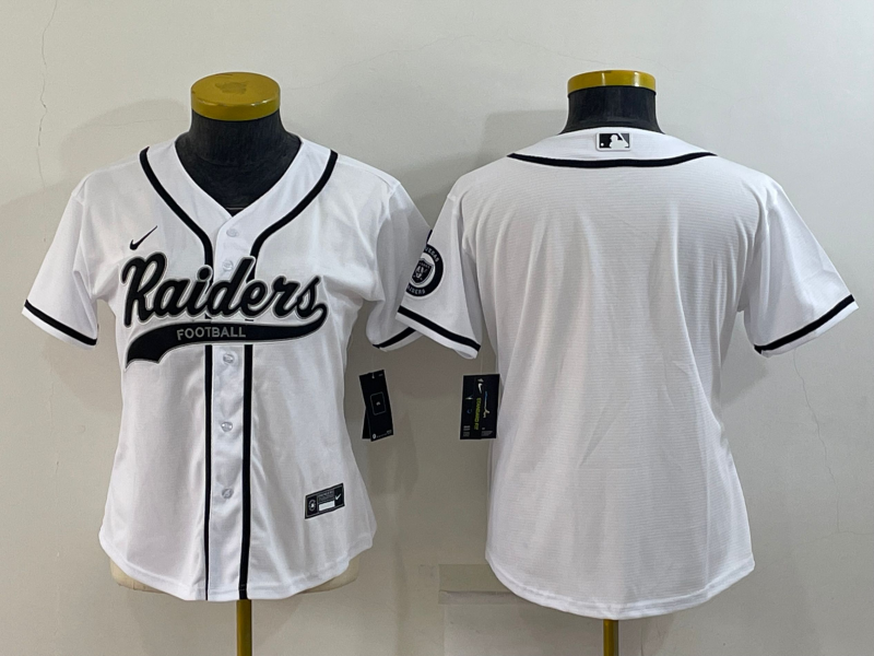 Women's Las Vegas Raiders Blank White With Patch Cool Base Stitched Baseball Jersey