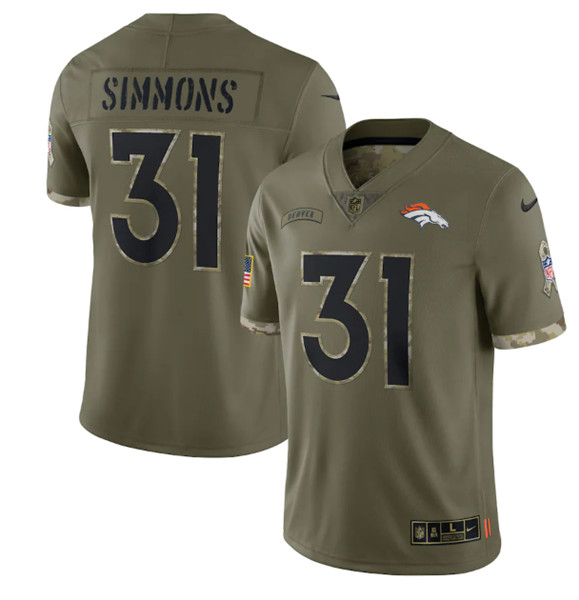 Men's Denver Broncos #31 Justin Simmons 2022 Olive Salute To Service Limited Stitched Jersey