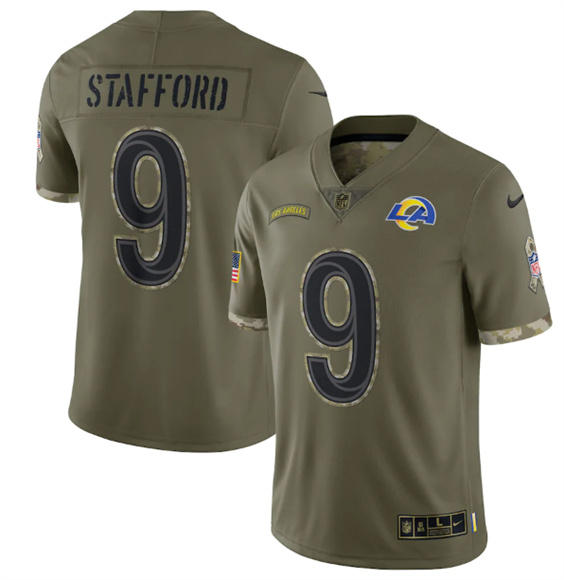 Men's Los Angeles Rams #9 Matthew Stafford 2022 Olive Salute To Service Limited Stitched Jersey