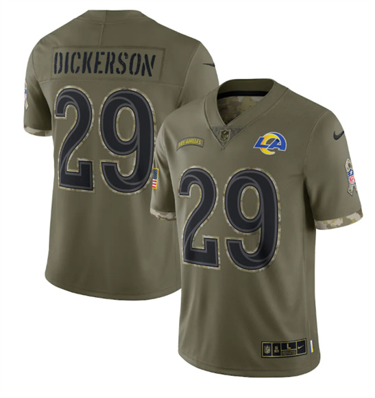 Men's Los Angeles Rams #29 Eric Dickerson 2022 Olive Salute To Service Limited Stitched Jersey