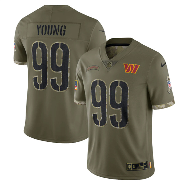 Men's Washington Commanders #99 Chase Young 2022 Olive Salute To Service Limited Stitched Jersey