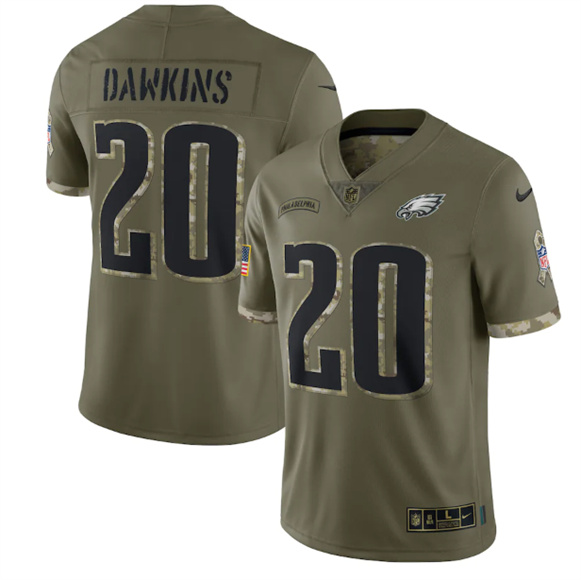 Men's Philadelphia Eagles #20 Brian Dawkins 2022 Olive Salute To Service Limited Stitched Jersey