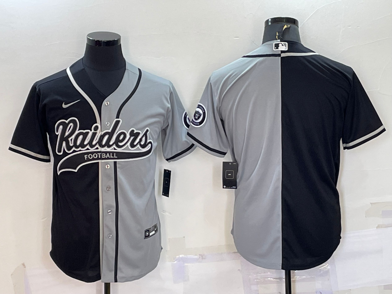 Men's Las Vegas Raiders Blank Black Grey Split With Patch Cool Base Stitched Baseball Jersey