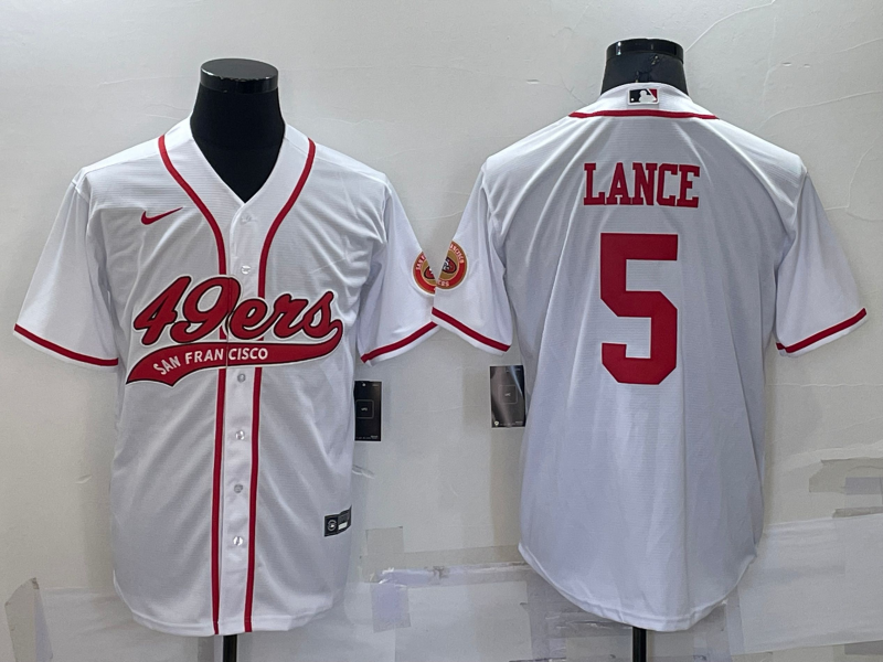 Men's San Francisco 49ers #5 Trey Lance White Stitched Cool Base Nike Baseball Jersey