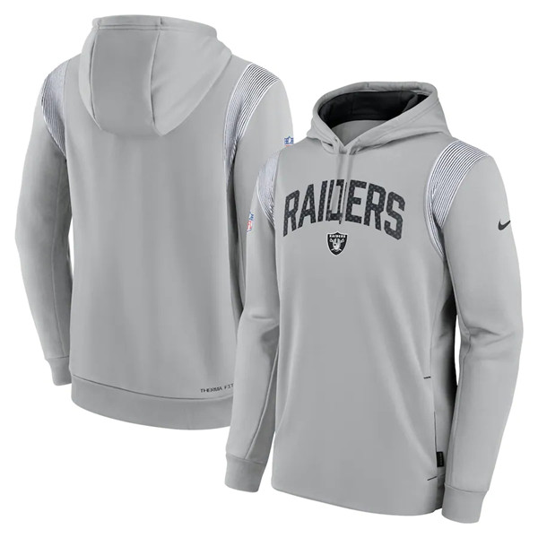 Mens Las Vegas Raiders Gray Sideline Stack Performance Pullover Hoodie