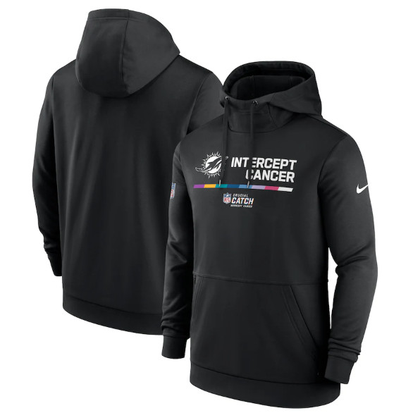 Men's Miami Dolphins 2022 Black Crucial Catch Therma Performance Pullover Hoodie