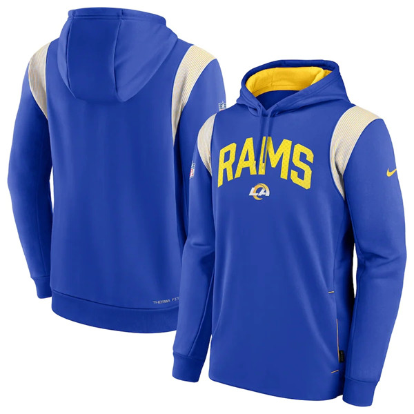 Men's Los Angeles Rams Royal Sideline Stack Performance Pullover Hoodie