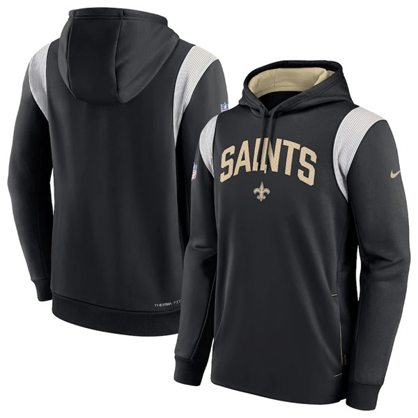 Men's New Orleans Saints Black Sideline Stack Performance Pullover Hoodie