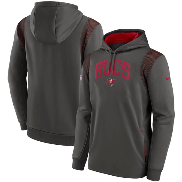 Men's Tampa Bay Buccaneers Pewter Sideline Stack Performance Pullover Hoodie 001