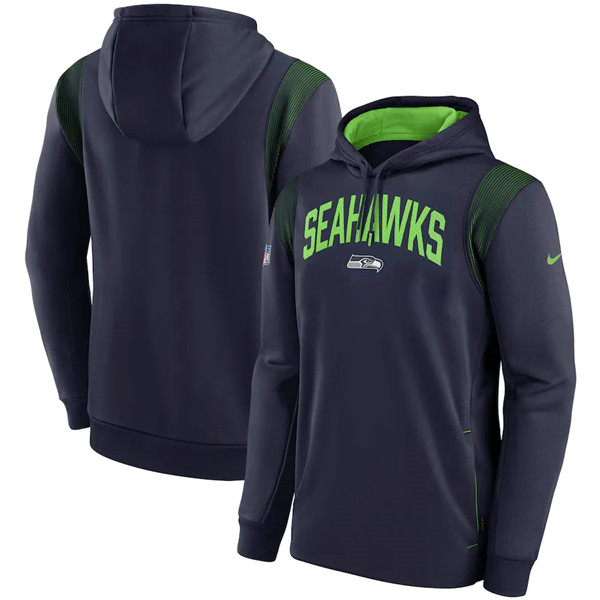 Mens Seattle Seahawks College Navy Sideline Stack Performance Pullover Hoodie