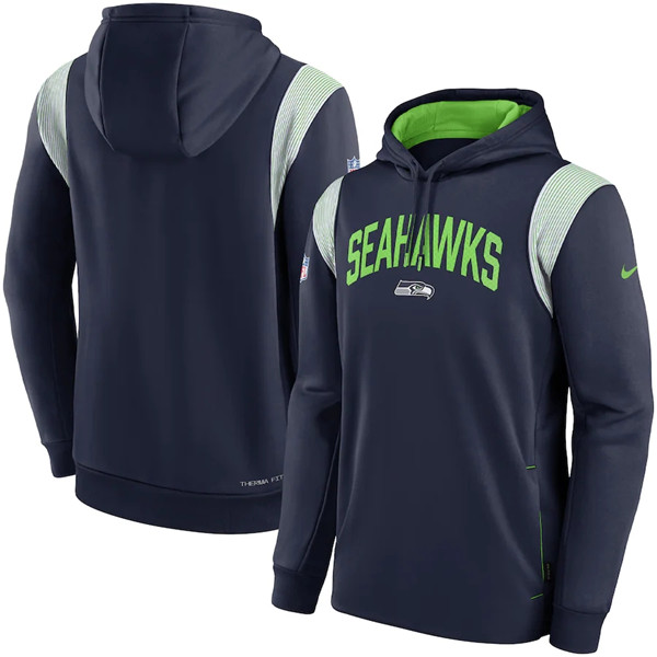 Men's Seattle Seahawks College Navy Sideline Stack Performance Pullover Hoodie