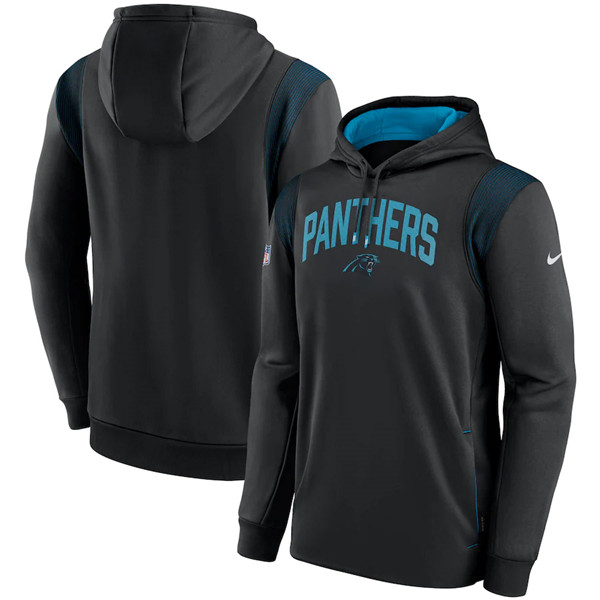 Mens Carolina Panthers Black Sideline Stack Performance Pullover Hoodie