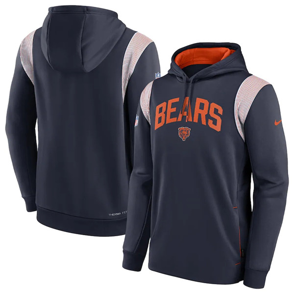 Mens Chicago Bears Navy Sideline Stack Performance Pullover Hoodie