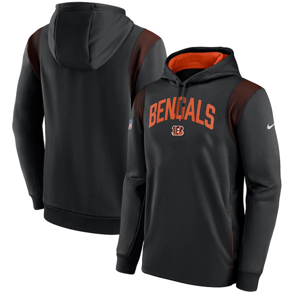 Men's Cincinnati Bengals Black Sideline Stack Performance Pullover Hoodie