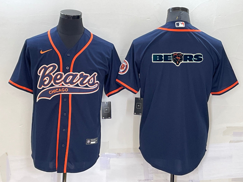 Men's Chicago Bears Navy Team Big Logo With Patch Cool Base Stitched Baseball Jersey