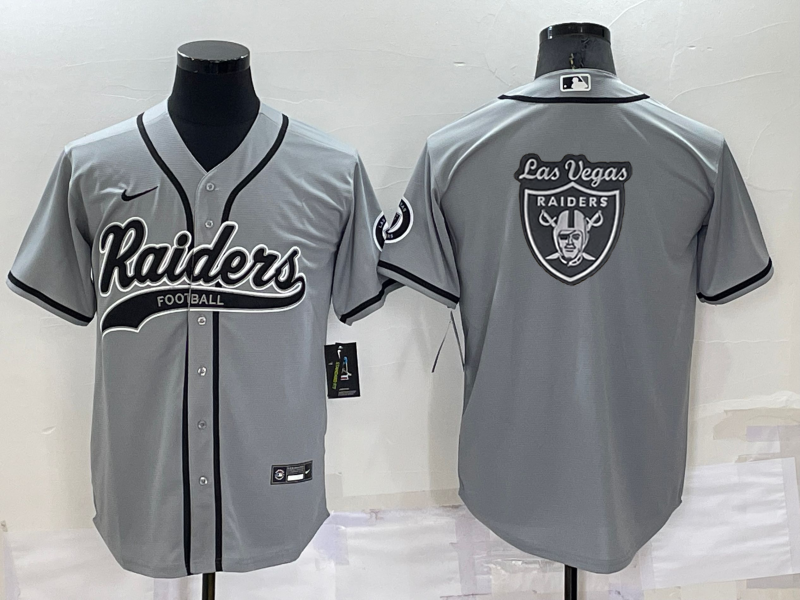 Men's Las Vegas Raiders Grey Team Big Logo With Patch Cool Base Stitched Baseball Jersey