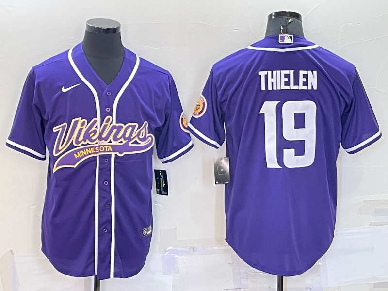 Men's Minnesota Vikings #19 Adam Thielen Purple With Patch Cool Base Stitched Baseball Jersey