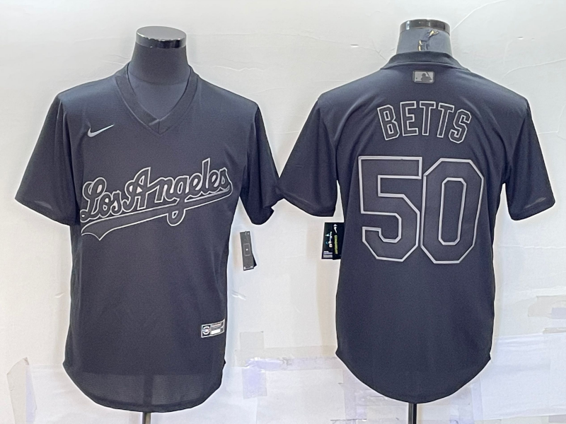 Men's Los Angeles Dodgers #50 Mookie Betts Black Pullover Turn Back The Clock Stitched Cool Base Jersey