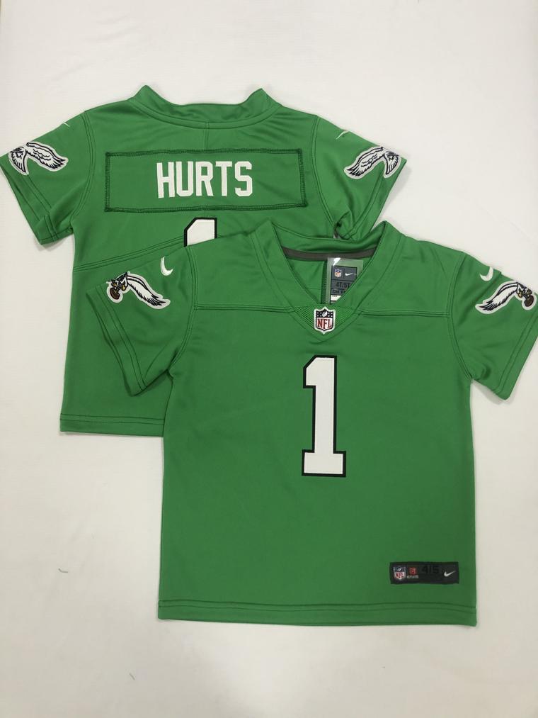 Toddlers Philadelphia Eagles #1 Jalen Hurts Green 2023 Vapor Limited Throwback Jersey