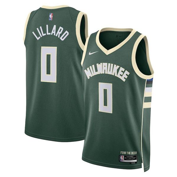 Men's Milwaukee Bucks #0 Damian Lillard Green Icon Edition Stitched Basketball Jersey