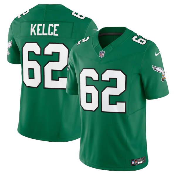 Youth Philadelphia Eagles #62 Jason Kelce Green 2023 F.U.S.E. Stitched Football Jersey