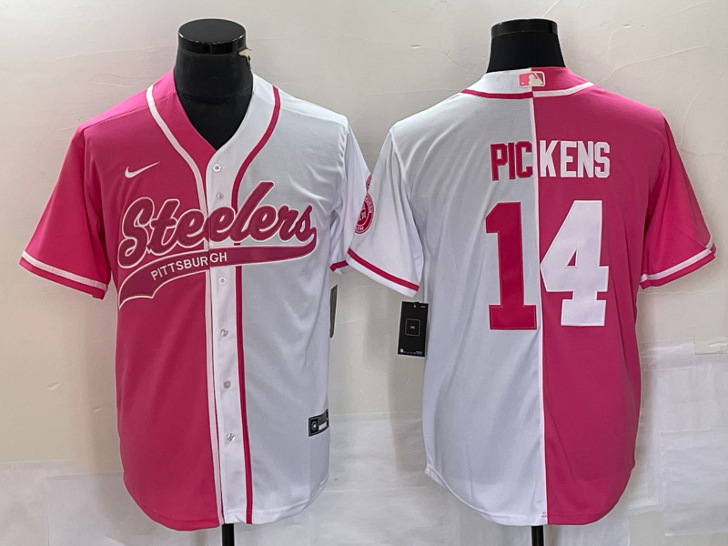 Men's Pittsburgh Steelers #14 George Pickens Pink White Two Tone With Patch Cool Base Stitched Baseball Jersey