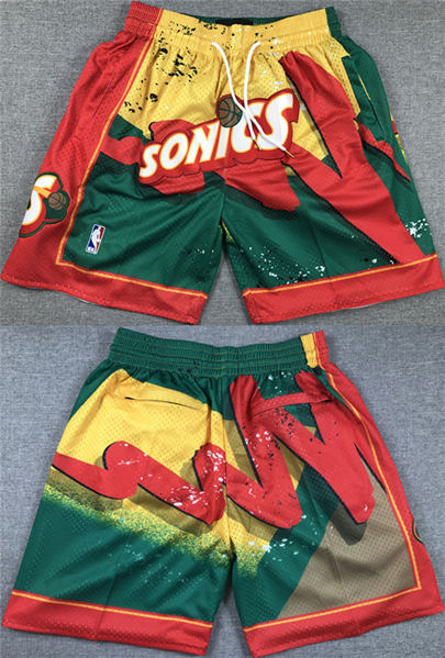 Men's Oklahoma City Thunder Green Yellow Red SuperSonics Shorts (Run Smaller)