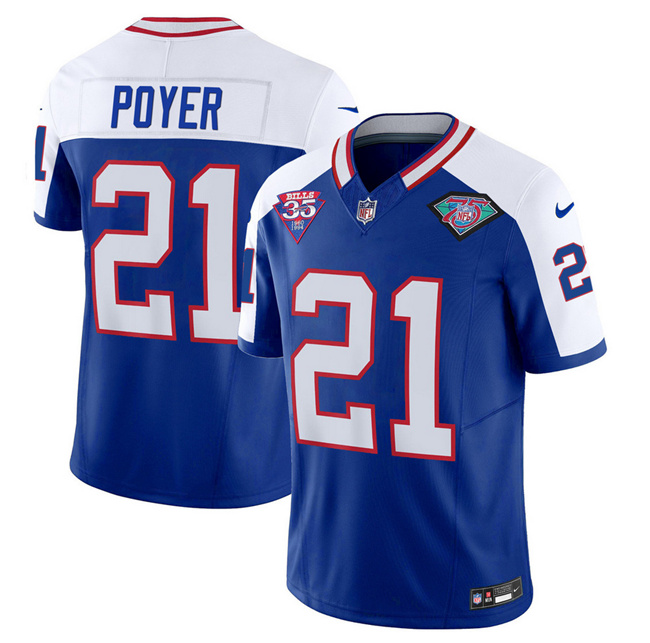 Men's Buffalo Bills #21 Jordan Poyer Blue White 2023 F.U.S.E. 75th Anniversary Throwback Vapor Untouchable Limited Football Stitched Jersey