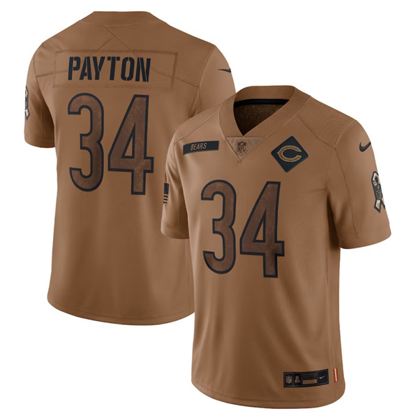 Men's Chicago Bears #34 Walter Payton 2023 Brown Salute To Service Limited Football Stitched Jersey