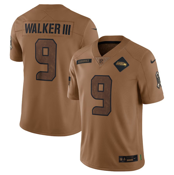 Men's Seattle Seahawks #9 Kenneth Walker III 2023 Brown Salute To Service Limited Football Stitched Jersey